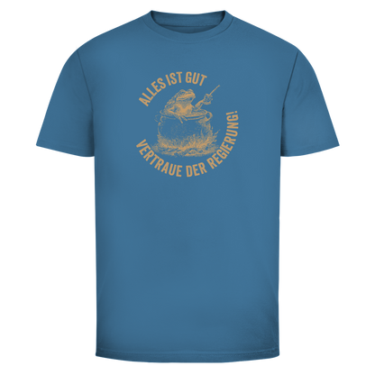 Herren T-Shirt Alles ist gut - vertraue der Regierung! (Frosch im Kochtopf)