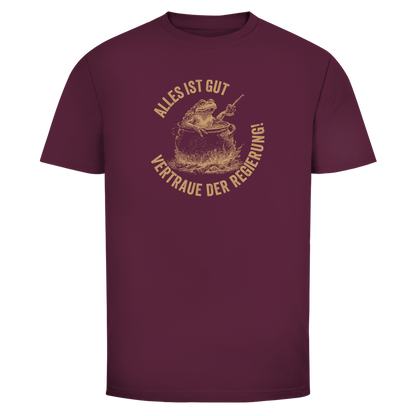 Herren T-Shirt Alles ist gut - vertraue der Regierung! (Frosch im Kochtopf)