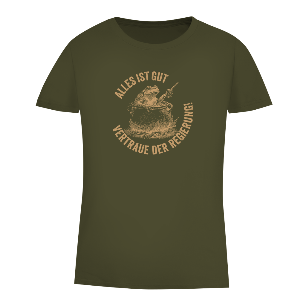 Damen Premium Bio T-Shirt Alles ist gut - vertraue der Regierung! (Frosch im Kochtopf)