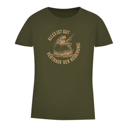 Damen Premium Bio T-Shirt Alles ist gut - vertraue der Regierung! (Frosch im Kochtopf)