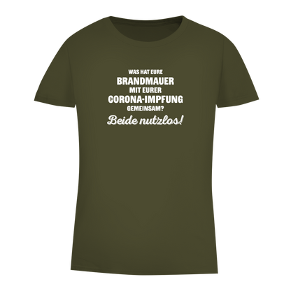 Damen Premium Bio T-Shirt Brandmauer und Corona-Impfung