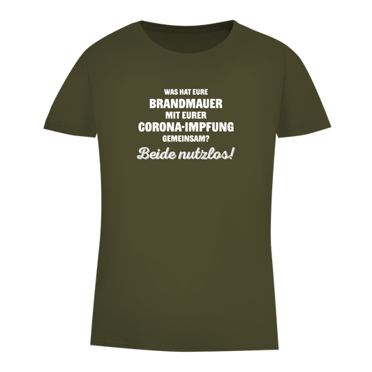 Damen Premium Bio T-Shirt Brandmauer und Corona-Impfung
