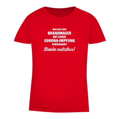 Damen Premium Bio T-Shirt Brandmauer und Corona-Impfung