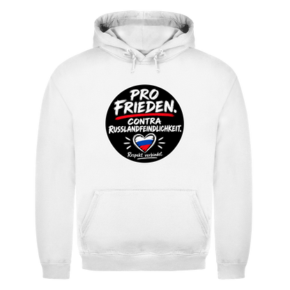 Unisex Hoodie Pro Frieden. Contra Russlandfeindlichkeit.