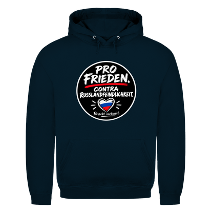 Unisex Hoodie Pro Frieden. Contra Russlandfeindlichkeit.