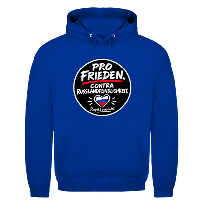 Unisex Hoodie Pro Frieden. Contra Russlandfeindlichkeit.