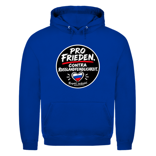 Unisex Hoodie Pro Frieden. Contra Russlandfeindlichkeit.