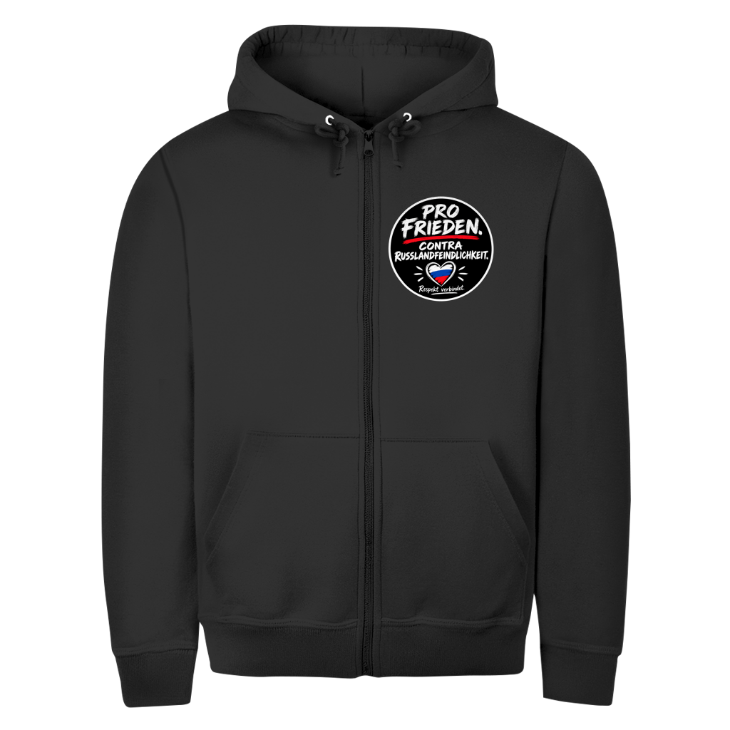 Unisex Zipper Hoodie Pro Frieden. Contra Russlandfeindlichkeit.