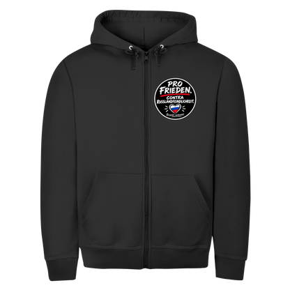 Unisex Zipper Hoodie Pro Frieden. Contra Russlandfeindlichkeit.