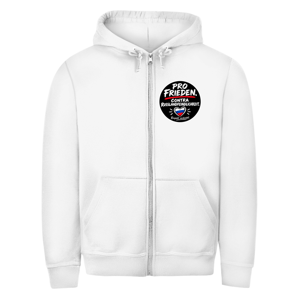 Unisex Zipper Hoodie Pro Frieden. Contra Russlandfeindlichkeit.