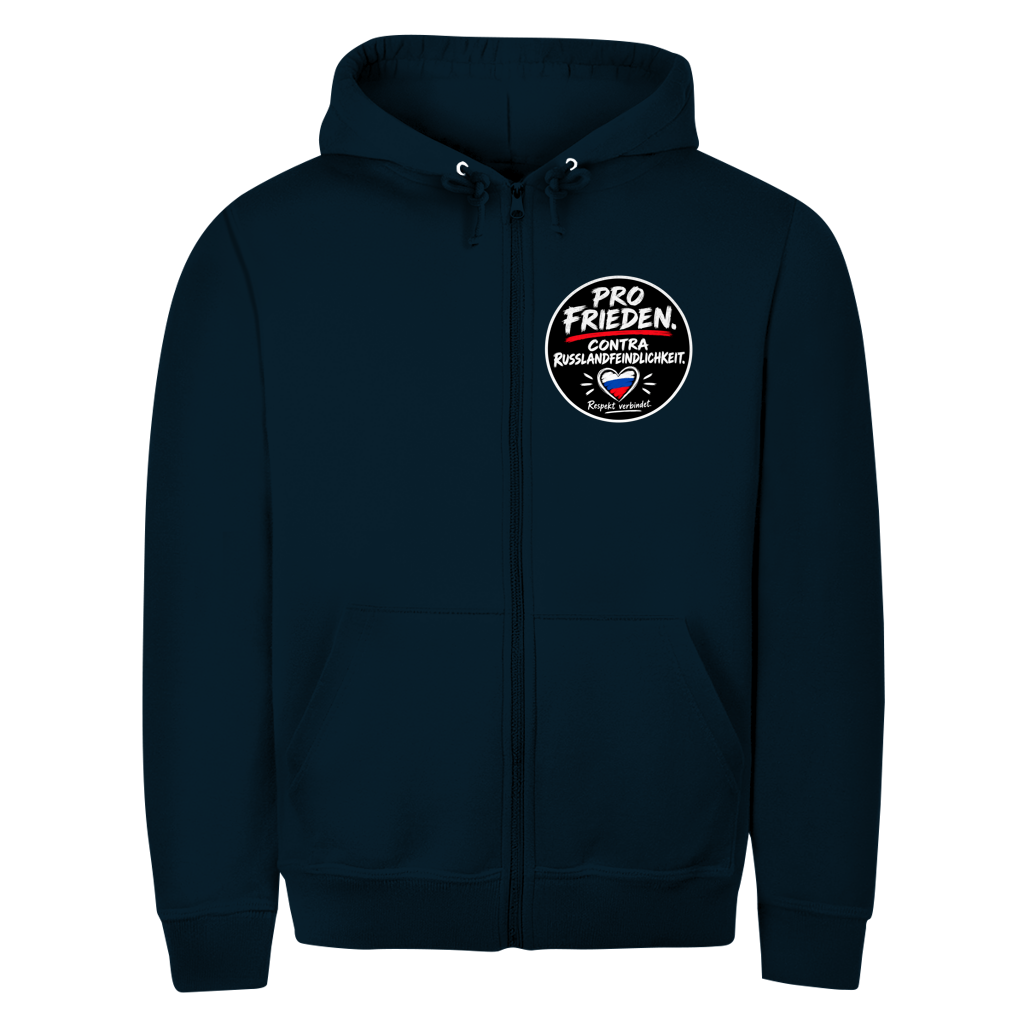 Unisex Zipper Hoodie Pro Frieden. Contra Russlandfeindlichkeit.
