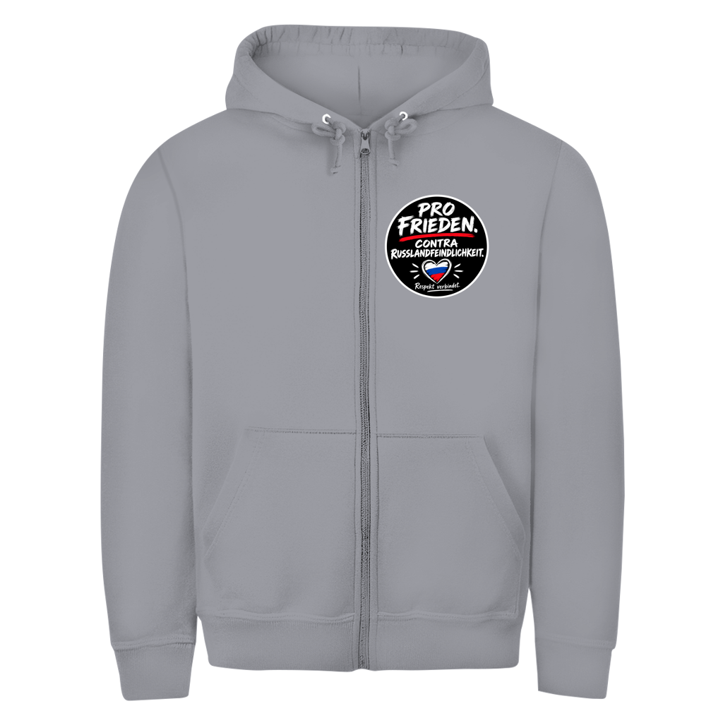 Unisex Zipper Hoodie Pro Frieden. Contra Russlandfeindlichkeit.