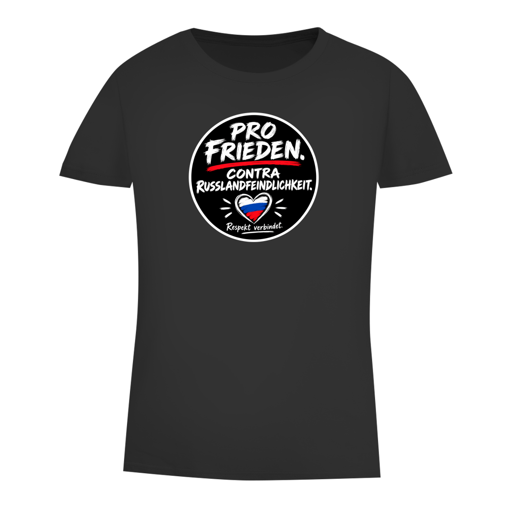Damen Premium Bio T-Shirt Pro Frieden. Contra Russlandfeindlichkeit.