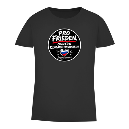 Damen Premium Bio T-Shirt Pro Frieden. Contra Russlandfeindlichkeit.
