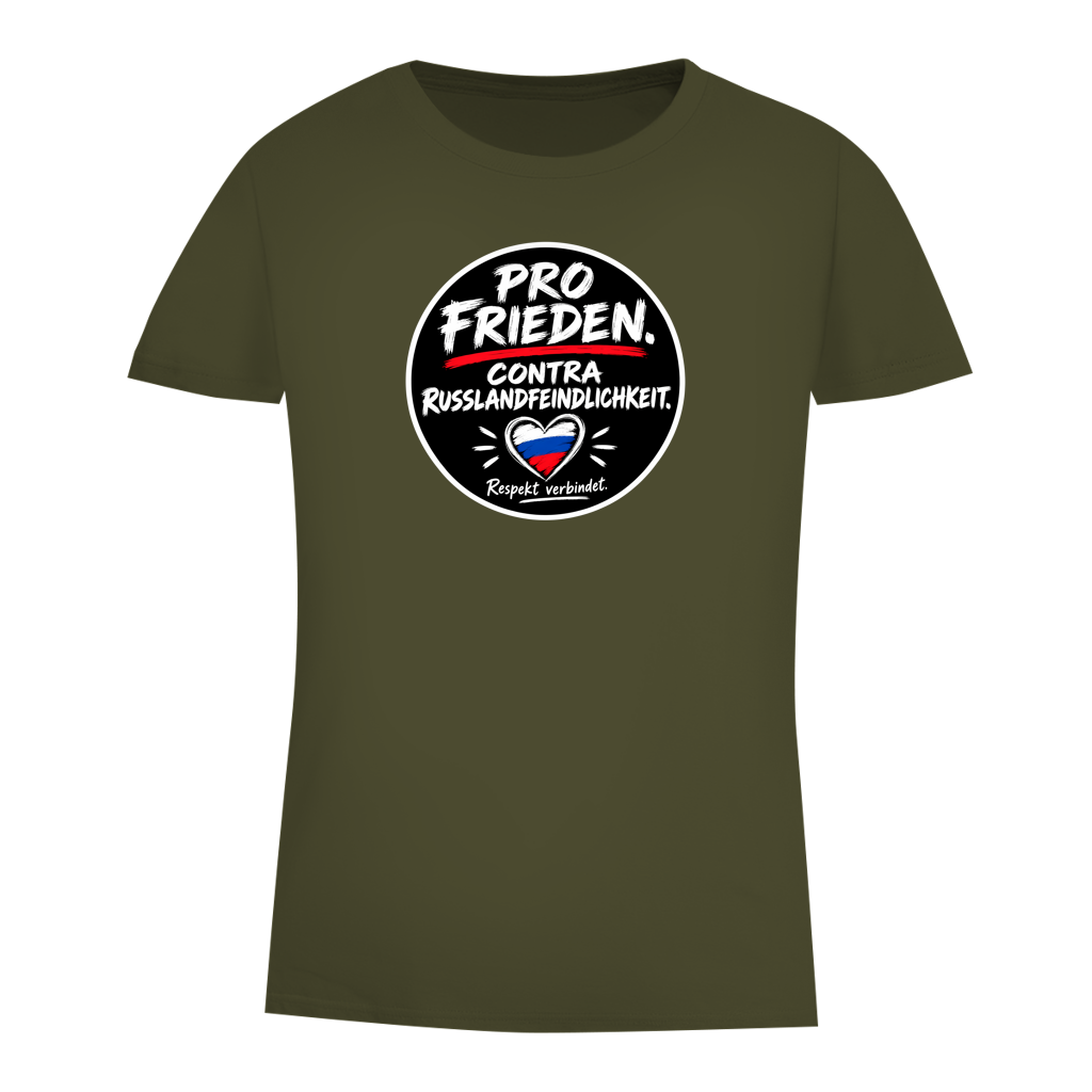 Damen Premium Bio T-Shirt Pro Frieden. Contra Russlandfeindlichkeit.