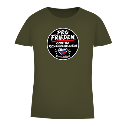 Damen Premium Bio T-Shirt Pro Frieden. Contra Russlandfeindlichkeit.
