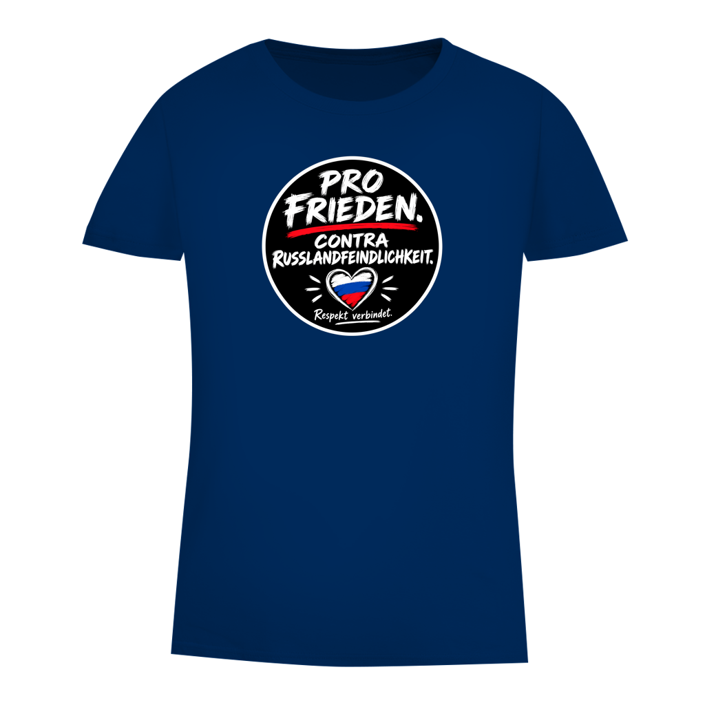 Damen Premium Bio T-Shirt Pro Frieden. Contra Russlandfeindlichkeit.