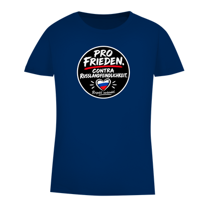 Damen Premium Bio T-Shirt Pro Frieden. Contra Russlandfeindlichkeit.