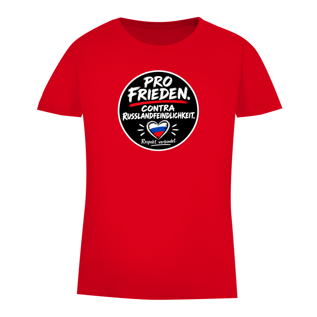 Damen Premium Bio T-Shirt Pro Frieden. Contra Russlandfeindlichkeit.