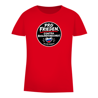 Damen Premium Bio T-Shirt Pro Frieden. Contra Russlandfeindlichkeit.