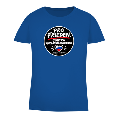 Damen Premium Bio T-Shirt Pro Frieden. Contra Russlandfeindlichkeit.