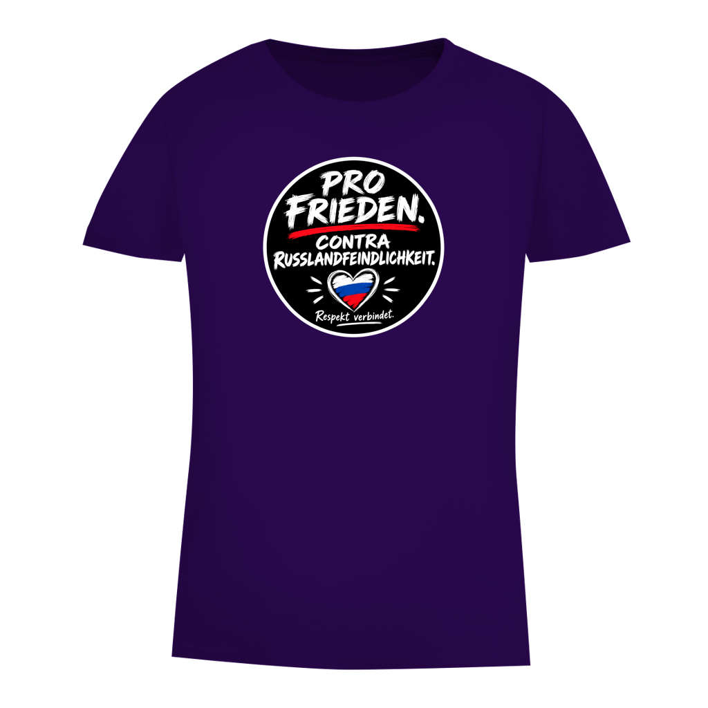 Damen Premium Bio T-Shirt Pro Frieden. Contra Russlandfeindlichkeit.