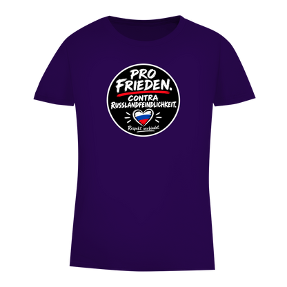 Damen Premium Bio T-Shirt Pro Frieden. Contra Russlandfeindlichkeit.