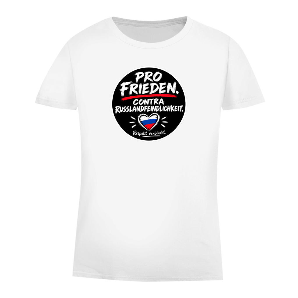Damen Premium Bio T-Shirt Pro Frieden. Contra Russlandfeindlichkeit.