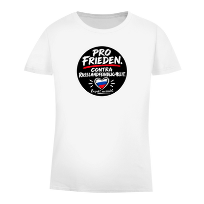 Damen Premium Bio T-Shirt Pro Frieden. Contra Russlandfeindlichkeit.