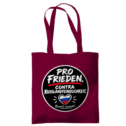 Tragetasche Pro Frieden. Contra Russlandfeindlichkeit.