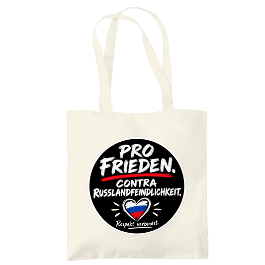 Tragetasche Pro Frieden. Contra Russlandfeindlichkeit.